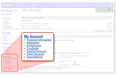 my ebay account personal information.